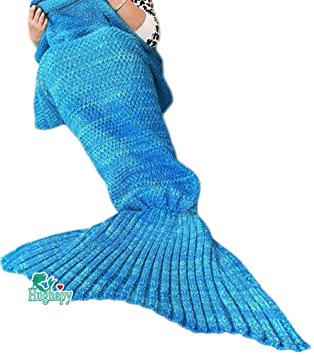 Hughapy Mermaid Tail Blanket for Teen/ Adult,Christmas Blanket (75"x32", Light Blue)