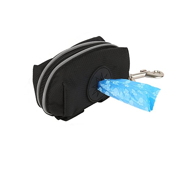 Vivifying Dog Poop Bag Holder, Durable Waste Bag Dispenser with Stainless Carabiner Clip for Dog Walking Running Hiking (Black)