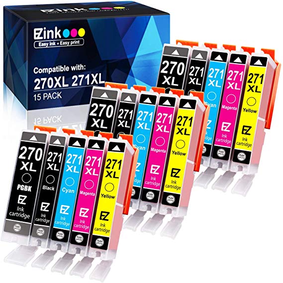 E-Z Ink (TM) Compatible Ink Cartridge Replacement for Canon PGI-270XL CLI-271XL PGI 270 XL CLI 271 XL to use with PIXMA MG6820 MG5720 (3 Large Black,3 Small Black,3 Cyan,3 Magenta,3 Yellow) 15 Pack