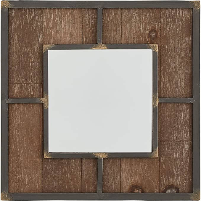 Amazon Brand – Stone & Beam Square Wood Quadrant Hanging Wall Mirror, 15 Inch Height, Dark Wood Finish