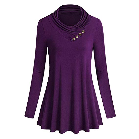 ATOPDREAM Women's Long Sleeve Cowl Neck Casual Tunic Top