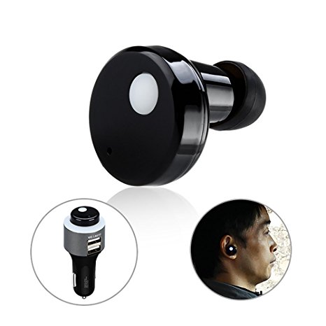 Mini Single BT Wireless Earbud Smallest Invisible Earbuds Support Magnetic Charging with Extra Dual USB 2A Car Charger Drive for iPhone X / 8 / 7 / 6s / Plus/Galaxy S8 /S7 / S6 and More