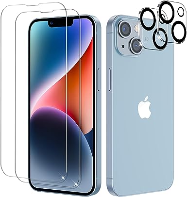 OMOTON Screen Protector for iPhone 14 with Camera Lens Protector, Premium Tempered Glass Film for iPhone 14, Anti-Scratch, 9H Hardness, HD Clear, 2 2 Pack