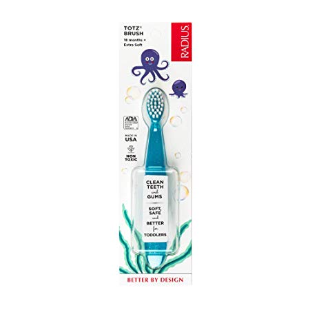 RADIUS Toothbrush Totz Brush Extra Soft Blue Sparkle 1 Unit | BPA Free and ADA Accepted | Designed for Delicate Teeth and Gums, For Children 18 Months and Up