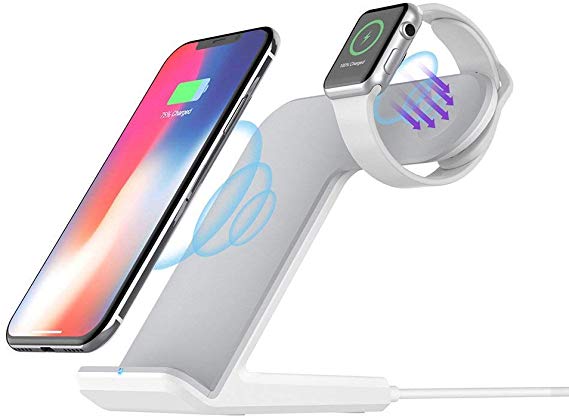 Wireless Charger DINTO 2 IN 1 Wireless Charger Stand Compatible With Apple Watch 4/3/2/1 10W/7.5W Fast Wireless Charging Dock Station Compatible With Samsung Galaxy S9; iPhone XS/XS Max/XR/X/8 Plus/8