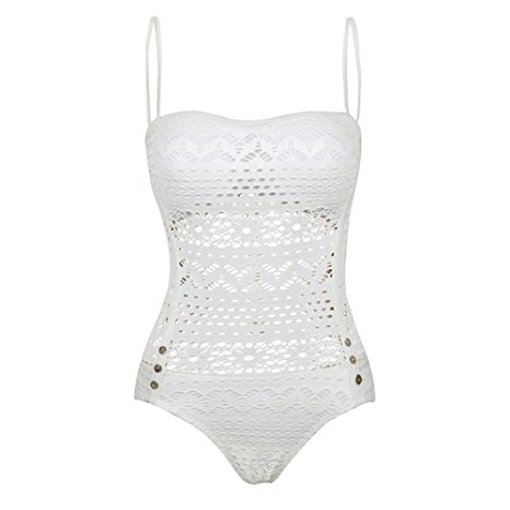 CROSS1946 Sexy Women Monokini Swimsuits Crochet Lace One Piece Bathing Halter Straps Bikini