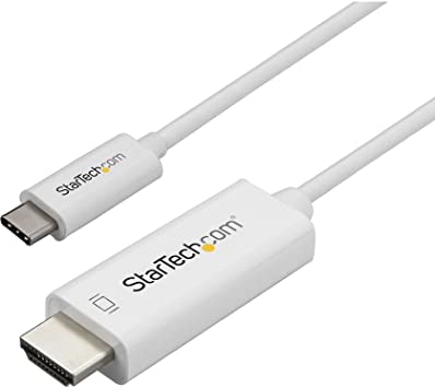 StarTech.com USB C to HDMI Cable - 4K 60Hz USB Type C to HDMI 2.0 Video Adapter Cable - Thunderbolt 3 Compatible - Laptop to HDMI Monitor/Display - DP 1.2 Alt Mode HBR2 - White (CDP2HD1MWNL),3.3 feet