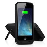 Mpow Apple MFI Certified Power and Protection Battery Case with Built-in Kickstand - Matte Black for iPhone 5 5S Compatible with iPhone 5  5S on iOS 70  Strengthened Micro USB Input Port