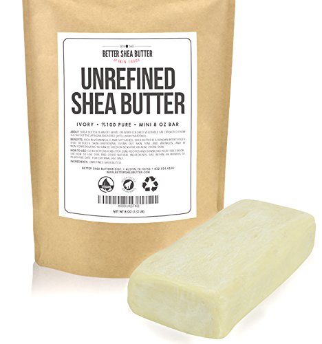Raw Shea Butter Mini Bar - 8 oz of Pure African Unrefined Shea Butter - For Dry or Acne-Prone Skin Eczema Stretch-Marks Delicate Baby Skin etc - Now Available in Convenient 8 oz Size