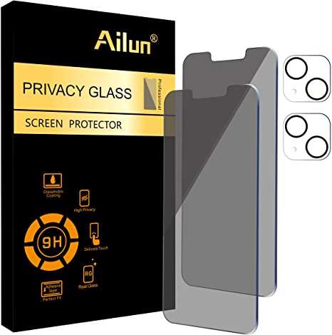 Ailun 2Pack Privacy Screen Protector Compatible for iPhone 13 Mini [5.4 inch]   2 Pack Camera Lens Protector, Anti Spy Private Tempered Glass Film,[9H Hardness] - HD [Black]