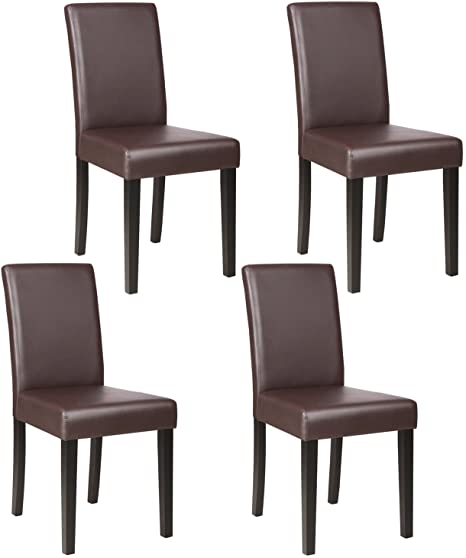 Mecor Upholstered Dining Chairs Set of 4, Kitchen PU Leather Padded Chair w/Solid Wood Frame Dining Room Furniture (Brown)