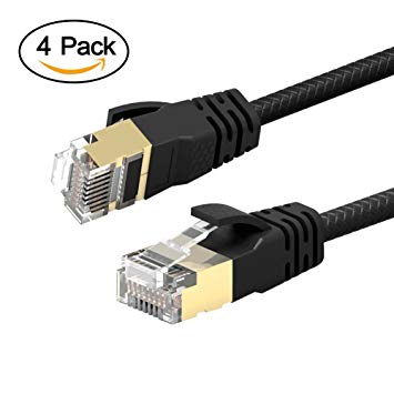 Vandesail Cat7A Ethernet Cable, 4 Pack 6.5ft RJ45 LAN Internet Cable, 10Gbps 1000Mhz Shielded Network Cord (Cat7A-2m/6.5ft, Black-4Pack)