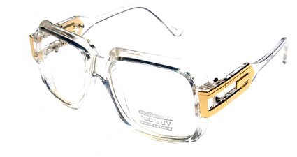 Large Classic Retro Square Frame RUN DMC Clear Lens Glasses with Gold Accent