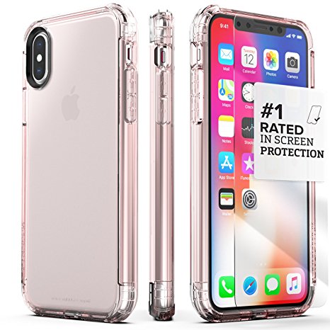 iPhone X Case, SaharaCase Inspire Protection Kit Bundle with [ZeroDamage Tempered Glass Screen Protector] Heavy Duty Protection Hard Back and Shockproof Bumper (Clear Rose Gold)