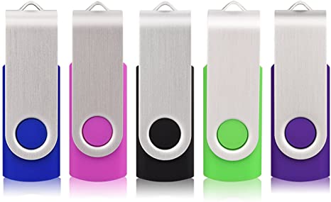 KALSAN 5 pcs Multi-Color 16GB USB Flah Drive USB 2.0 Pen Drive 16GB - Black,Pink,Blue,Green,Purple