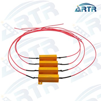4PCS ARTR 50W 6ohm Load Resistors With Extra Long Wire 17.7 Inch- Fix LED Bulb Fast Hyper Flash Turn Signal Blink Error Code