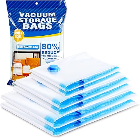 Vacuum Storage Bags, Vakoo 6 Pack Vaccum Sealed Clothing Bags (2 X-large, 2 Large, 2 Small) Vacuum Sealer Storage Space Saver Bags for Clothes Storage, Pillows, Comforters and Blankets