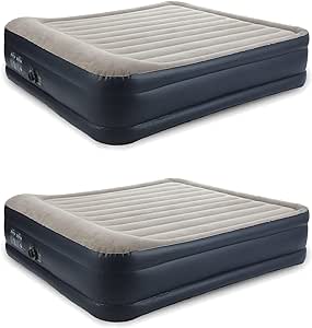 Intex Dura Beam King-Sized Deluxe Raised Inflatable Blow-Up Portable Firm Air Mattress Bed with Built-in Internal Air Pump (2 Pack)