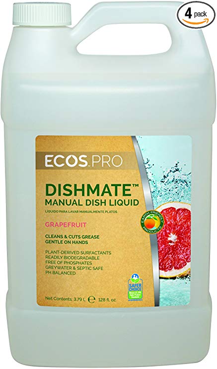 Earth Friendly Products Proline PL9722/04 Dishmate Grapefruit Ultra-Concentrated Liquid Dishwashing Cleaner, 1 gallon Bottles (Case of 4)