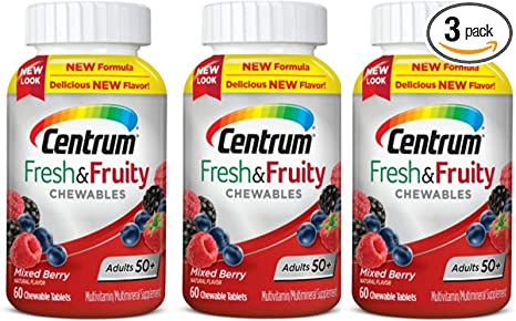 Centrum Fresh and Fruity Chewables adults 50  Multivitamin Multimineral Supplement in Mixed Berry Natural Flavor (60 Chewable Tablets (Pack of 3) Total 180 Tablets