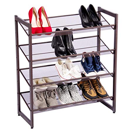 Yaheetech 4 Tier Metal Utility Shoe Rack Flat & Slant Adjustable Shoe Organizer Holder Stand Shelves for Closet Entryway