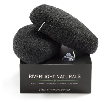 Premium Konjac Sponge By Riverlight Naturals 8251 2 Pack Of Cleansing Facial and Body Sponges w Bamboo Charcoal 8251 100 Natural 8251 Perfect for Acne Blackheads Pore Cleansing Sensitive Dry Oily Skin