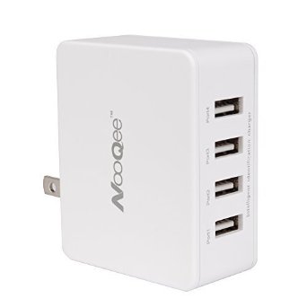 NooQee 25W 5A 4-Port USB Charger USB Travel Wall Charger Charging Station with Foldable Plugs for iPhone,Samsung,iPad,Tablet and More (White)