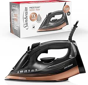 Sunbeam ProSteam Sonic Steam Iron | 180g/min High Pressure Steam Shot, Ceramic Soleplate With High Scratch Resistance, 300mL Tank, 2400W, Saftey Auto Off, Lightweight, Black & Bronze SRC4700