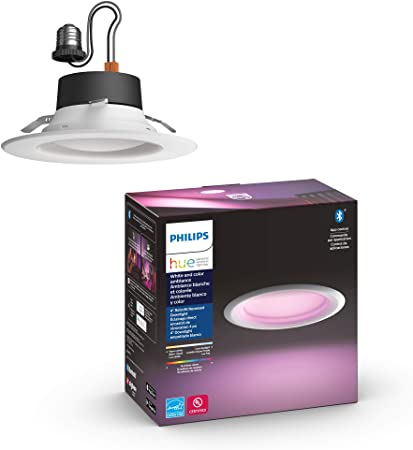 Philips Hue White & Color Ambiance Smart Retrofit Recessed Downlight 4", Bluetooth & Zigbee Compatible (Hue Hub Optional), Smart Ceiling Lighting