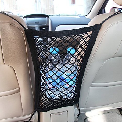 Mictuning Universal Car Seat Storage Mesh/Organizer - Mesh Cargo Net Hook Pouch Holder for Bag Luggage Pets Children Kids Disturb Stopper