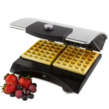 Andrew James Double Belgian Waffle Maker in Stainless Steel, 700 Watts