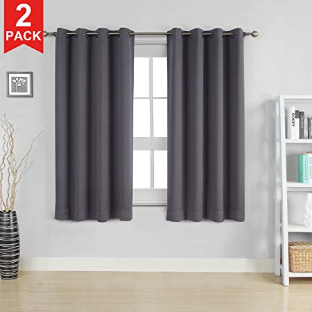 Moonen 99% Blackout Curtain for Bedroom Thermal Insulated Noise Proof Microfiber Heavy Silky Textured Darkening Grommet Top Drapes (2 Panels Set, Grey, 52x63 Inches)