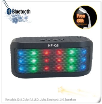 Colorful LED Light Bluetooth 3.0 Speakers, Lovkit™ Q-8 Mini Portable Wireless Subwoofer HIFI Selfie Speaker Support TF/Micro SD Card/ USB Flash Drive for Iphone/iPad/Android phone/Tablets-Black