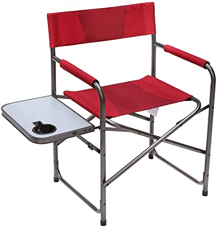 Portal Compact Steel Frame Folding Director's Chair Portable Camping Chair with Side Table, Supports 225 LBS