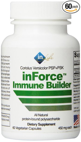 inForce Immune System Builder & Support with Coriolus Versicolor PSP & PSK. 60 - 450mg Vegetarian Capsules. Natural Daily Dietary Supplement.