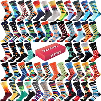 WeciBor 36 Pairs Funny Random Pattern Socks Colorful Cotton Crazy Socks for Unisex Bulk