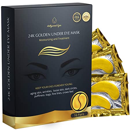 BrightJungle Under Eye Collagen Patch, 24K Gold Anti-Aging Mask, Pads for Puffy Eyes & Bags, Dark Circles and Wrinkles, with Hyaluronic Acid, Hydrogel, Deep Moisturizing Improves elasticity, 16 Pairs
