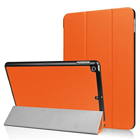 New iPad 9.7 2017 Case, Halnziye Ultra Slim Smart Folio Leather Cover, Multi-Angle Stand with Auto Sleep / Wake Function Protective Hard Back Shell for Apple New iPad 2017 9.7 inch - Orange