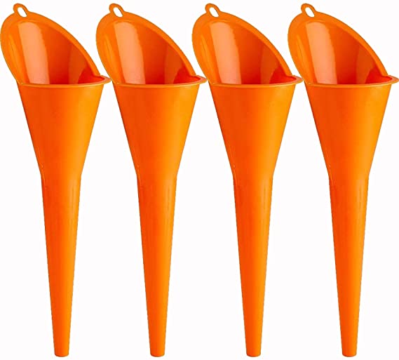 Annurssy 4 pcs Multi-Function Plastic Long Neck Oil Funnel - for All Automotive Oils Lubricants Engine Oils Water Diesel Fuel Kerosene and Other Liquids