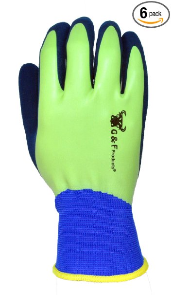 G & F 1536M-6 Aqua Gardening Men's Gloves with Double Microfoam Coating Water Resistant Palm, Medium,6 pair pack