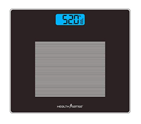 HealthSense Dura-Glass Digital Personal Body Weighing Scale with Temperature and Step-On Technology (Zebra Black)