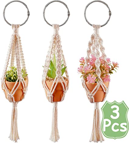Macrame Plant Hangers, 3 Pcs Plant Hangers with Artificial Succulent Plants, Rear View Mirror Accessories by MoHern