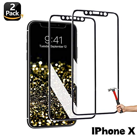 iPhone X Screen Protector,3D Touch Full Coverage Titanium Metal Edge More Fashion OLINKIT [ Tempered Glass x 2 ] [ Edge to Edge Protection ] Compatible iPhone X (2018)