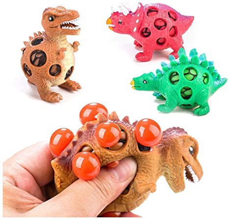 Toner Depot 3 Pack Dinosaur Stress Relief Toys for Kids and Adults, Mesh Dinosaur Squeeze Ball - Sensory, Stress,Fidget - Squishy Toy Mesh Squishy Anti Stress Reliever Jelly Water Beads Grape Ball