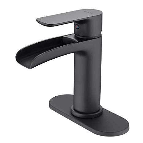 NEWATER Waterfall Spout Bathroom Sink Faucet Basin Mixer Tap Matte Black Single Handle