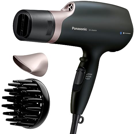 Panasonic Nanoe Salon Hair Dryer with Quick-Dry Oscillating Nozzle, Diffuser Attachment for Curly, Wavy Hair, 3-Speed Heat Setting for Easy Styling & Healthy Hair, EH-ANA6HN (Black/Pink Gold)