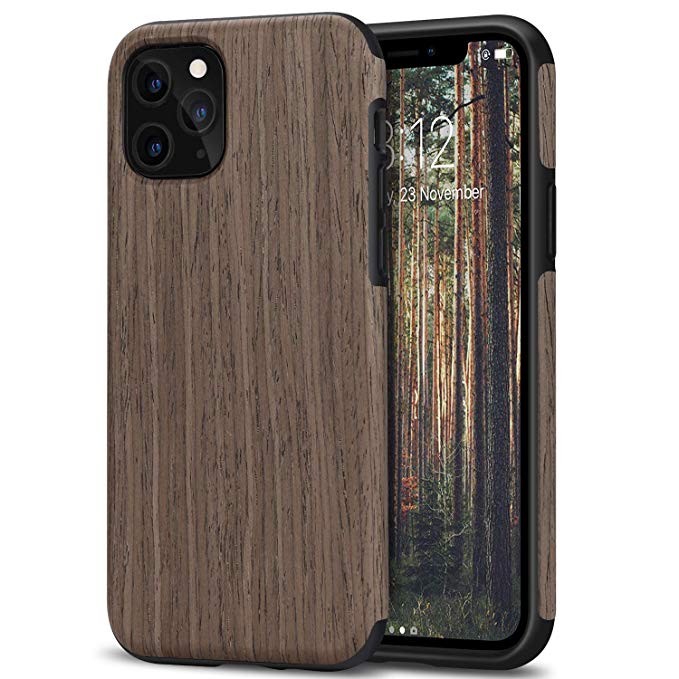 TENDLIN Compatible with iPhone 11 Pro Max Case Wood Grain Outside Design TPU Hybrid Case (Black Rose Wood)