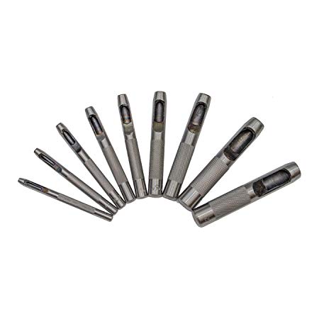KING 9-pc Heavy-Duty Hollow Punch Set with Knurled Shanks | 1/8" to 1/2" | Professional Grade