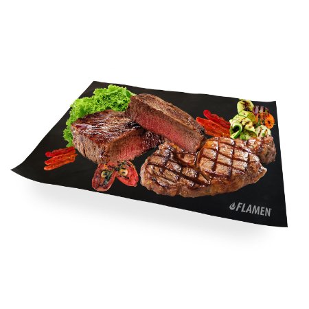 Flamen 2 Pack Heavy-Duty Non-Stick BBQ Grill Mat, Reusable, Durable, and Creates Grill Marks 2-pack. PROMO*