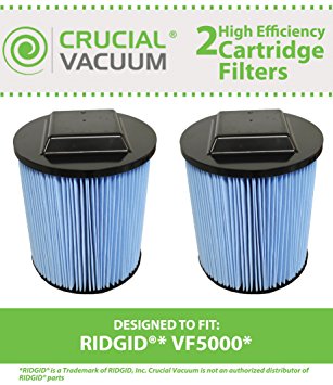 2 3-Layer Fine Dust Cartridge Filters Fit Ridgid 6 to 20 Gallon Wet/Dry Vacuums; Compare to Ridgid Part No. VF5000; Designed & Engineered by Crucial Vacuum